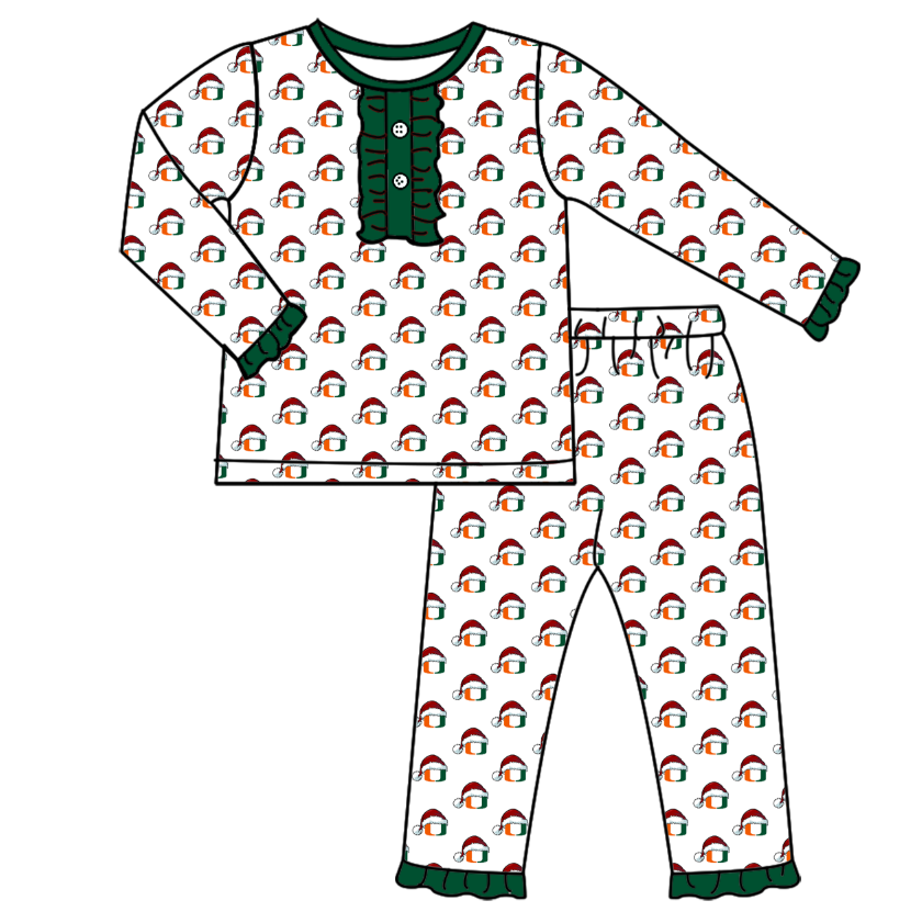 Custom moq 5 tat about 6-8 weeks Christmas hat magnet orange green teamlong sleeve girls Pajama sets