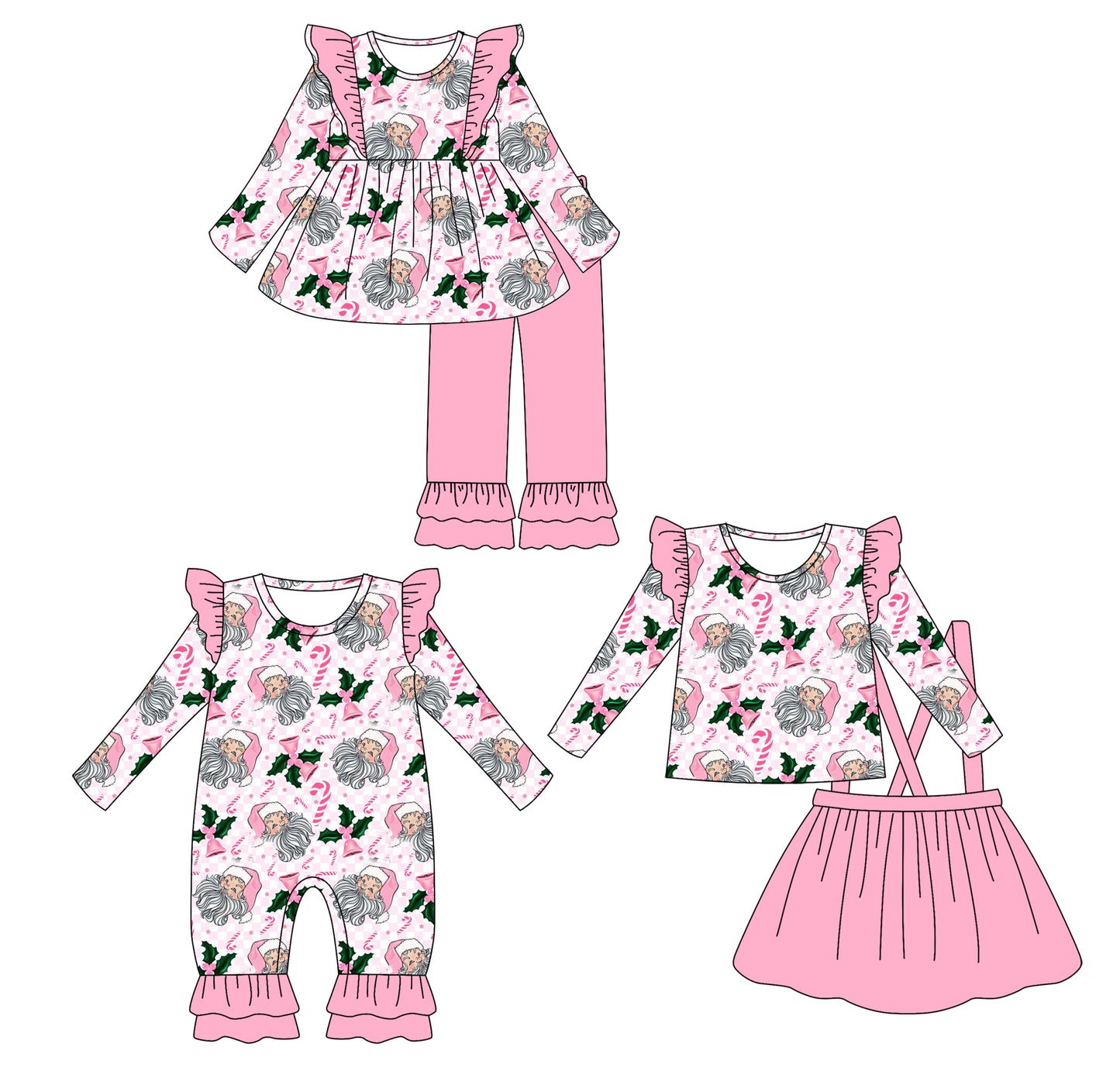 25.6.4 custom each style moq 5eta 4-6week Sibling Sisters Christmas trees bow pink baby girl long sleeve pants sets and dress and rompers match family design