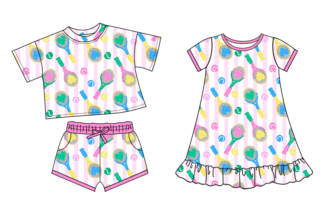 25.10.10 custom each style moq 5 eta 6-8week Sibling Sister baseball baby girl short sleeve shorts sets and dress match design