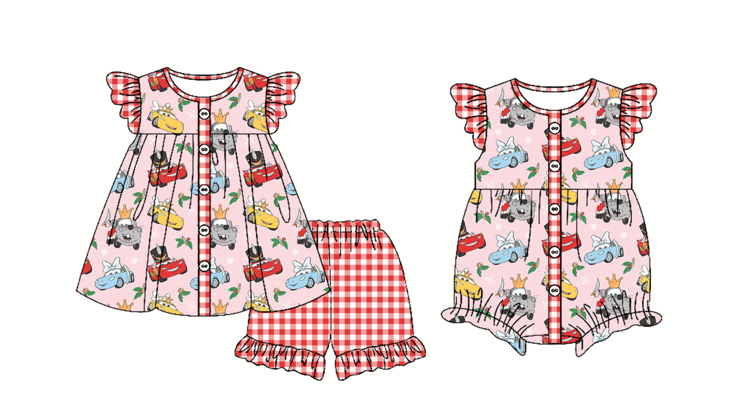 2.22 custom each style moq 5eta 4-6week Sibling Sister cars baby boy short sleeve shorts sets and romper match design