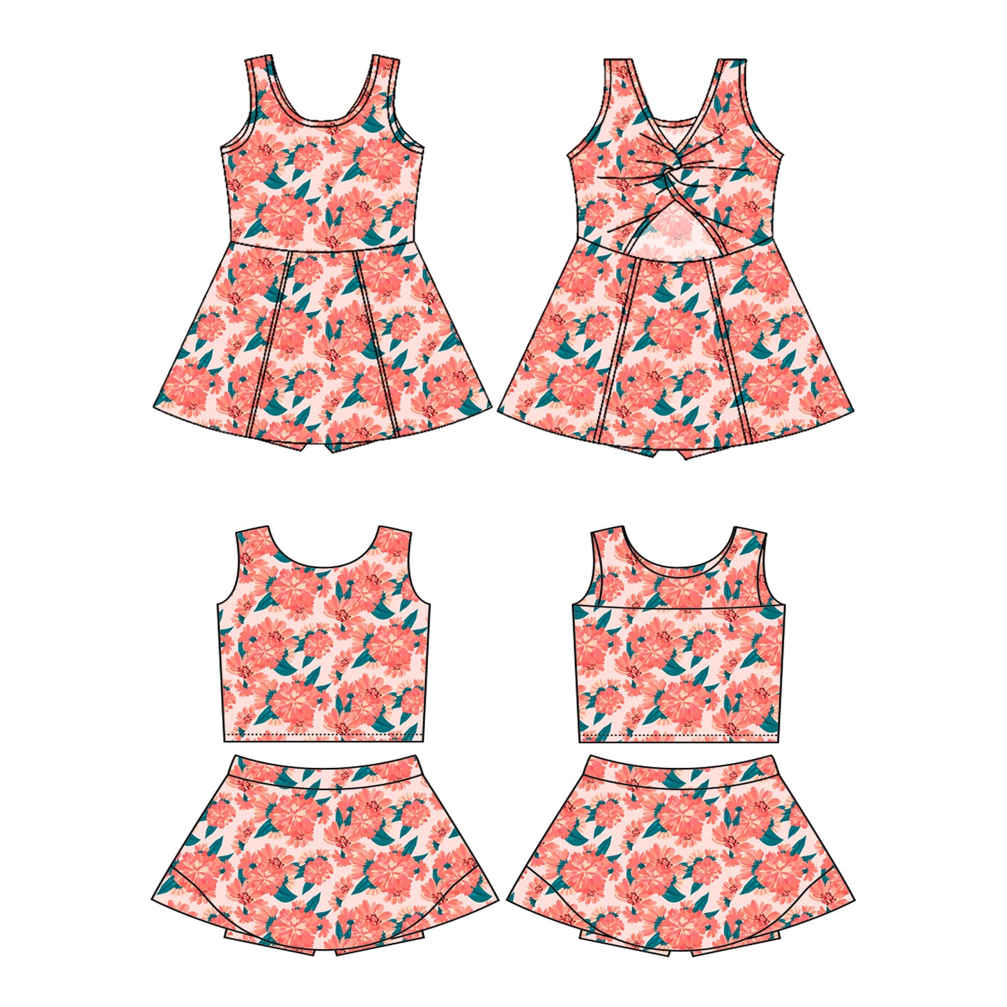3.18 custom each style moq 5eta 4-6week Sibling Sister floral baby girls clothes Short sleeve yoga dress 1 and dress 2 match family design