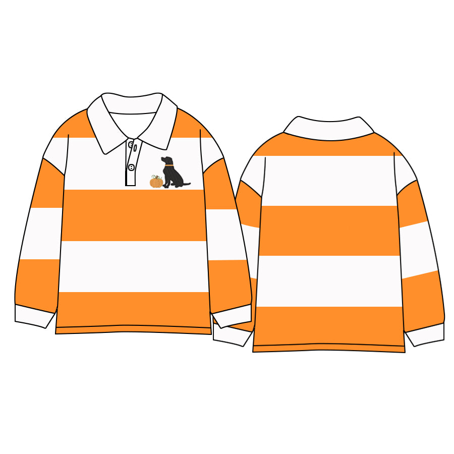 8.15 custom each style moq 5 eta 4-6week baby boys clothes dog orange and white striped long sleeve top