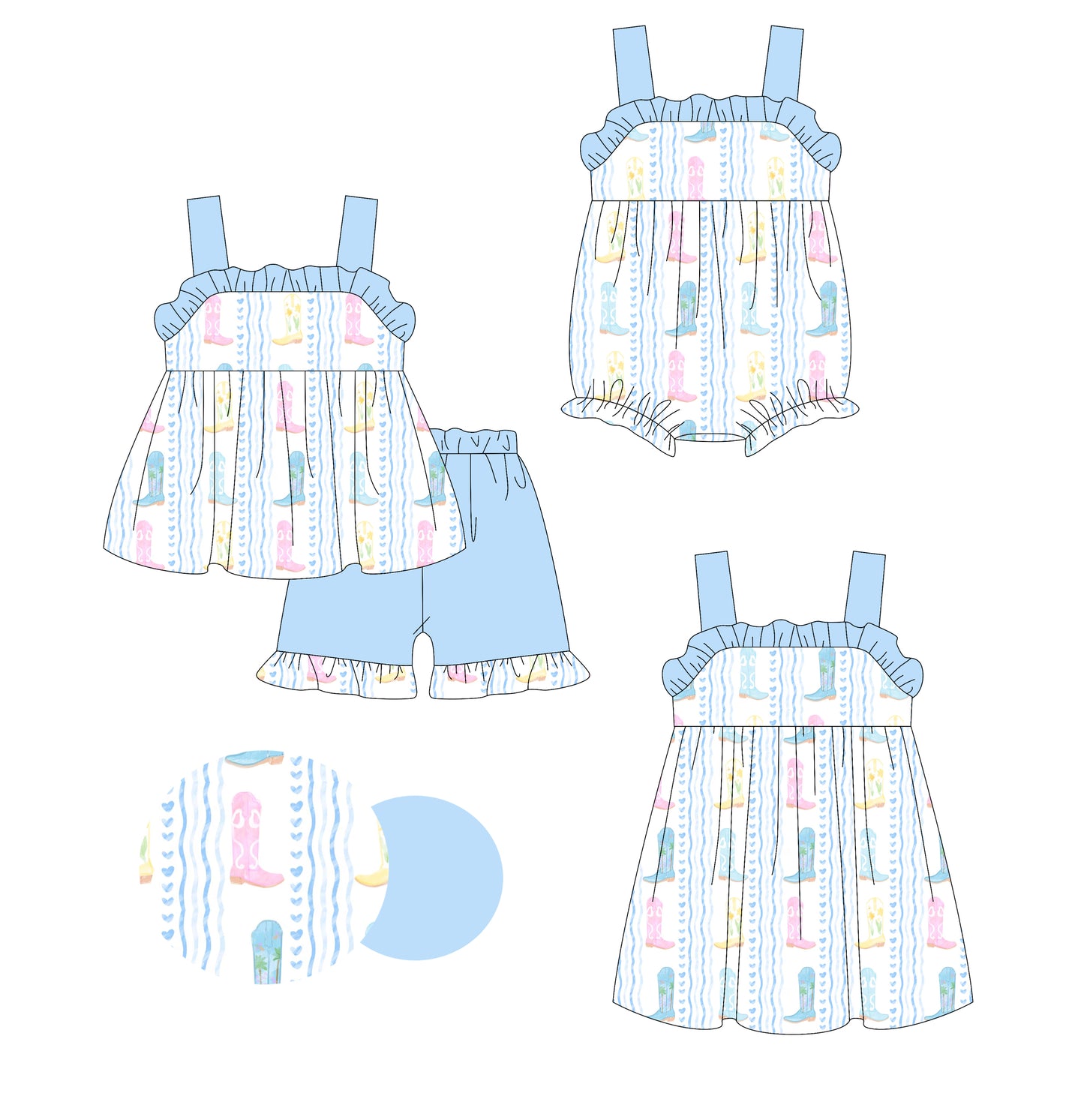 2.28 custom each style moq 5eta 4-6week Sibling Sister boots baby girl short sleeve shorts sets and dress and rompers match family design