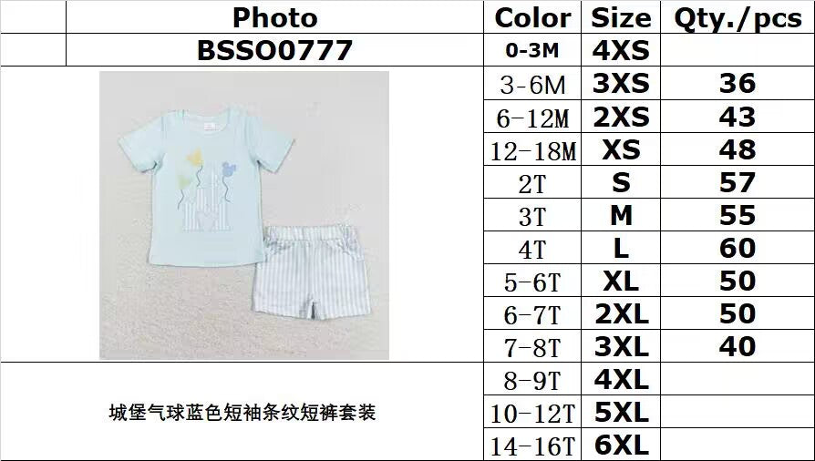 rts no moq BSSO0777 Dream Balloon Blue Short Sleeve Striped Shorts Set