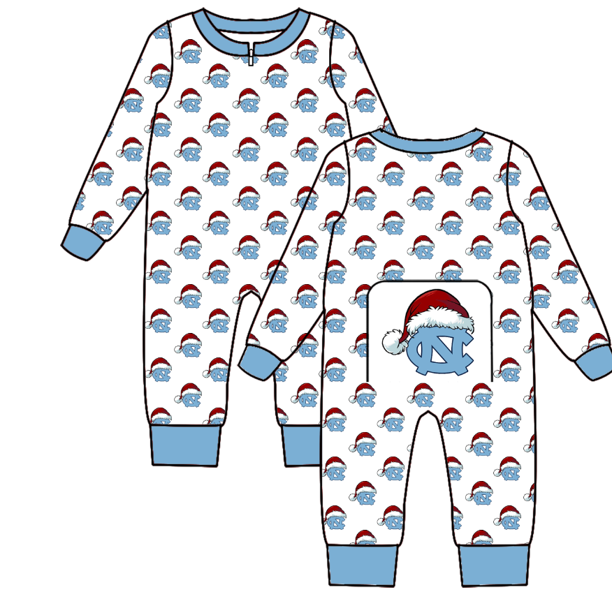 Custom moq 5 eta 6-8weeks Christmas hat sky blue white teamlong sleeve boys romper