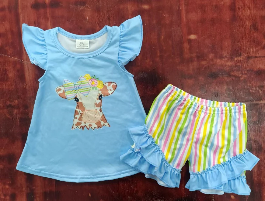 Deadline: May 20 custom no moq eta 5-6week Bull head girl short sleeve shorts suit striped shorts
