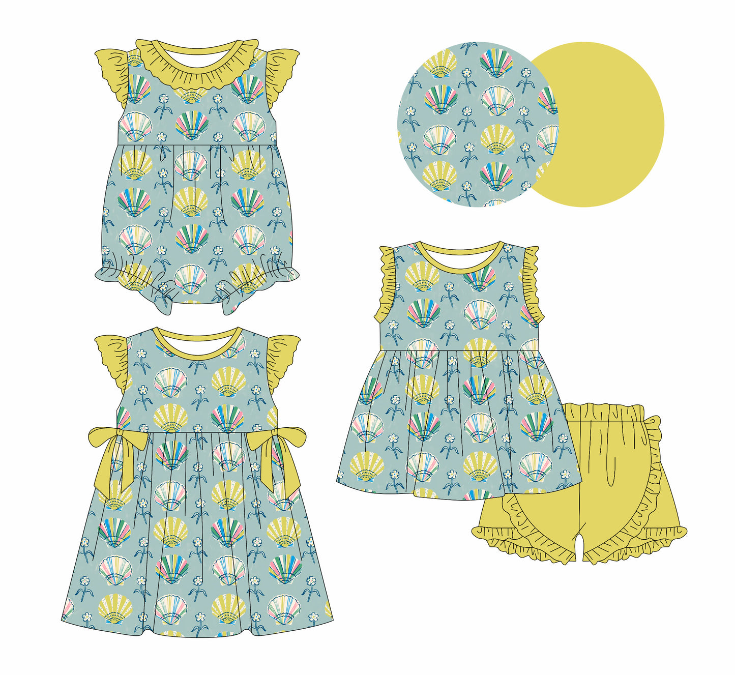 3.21 custom each style moq 5eta 4-6week Sibling Sisters floral baby girl short sleeve shorts sets and dress and rompers match family design