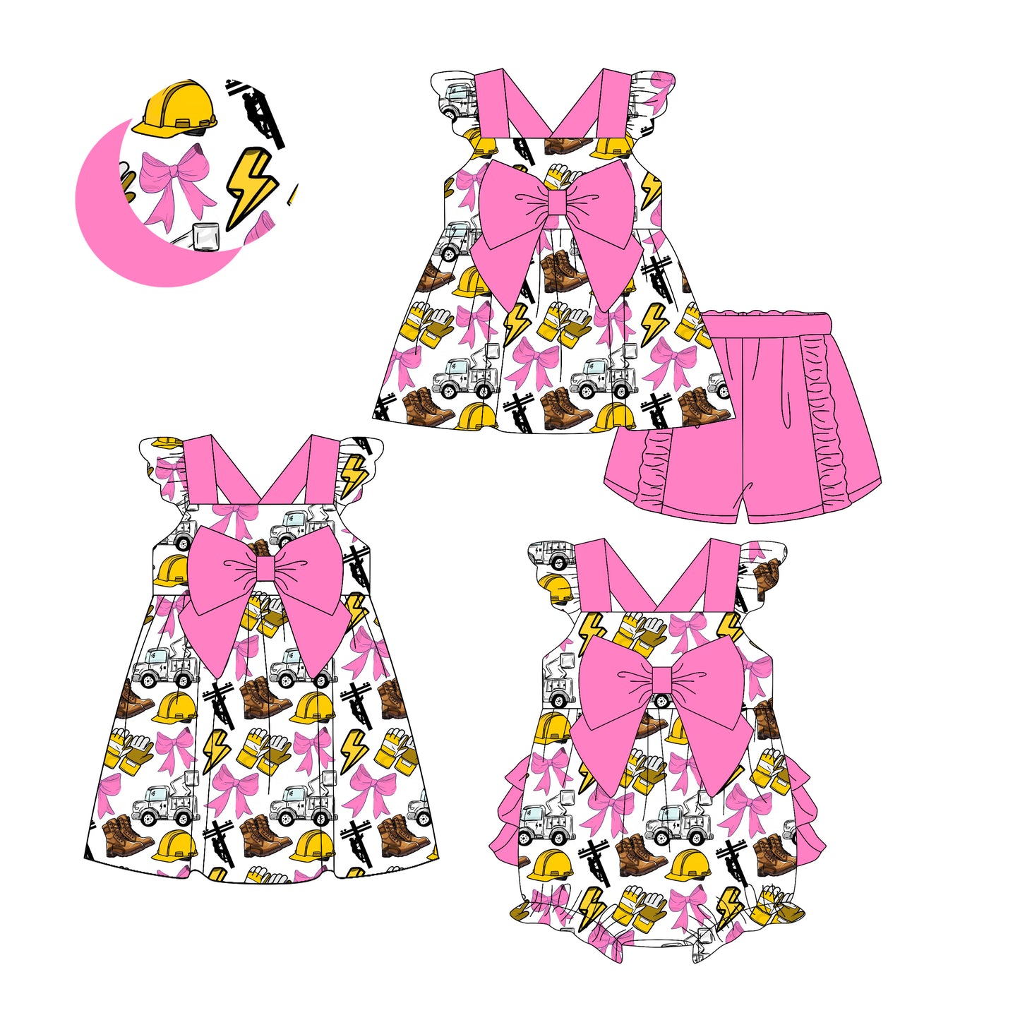 3.13 custom each style moq 5eta 4-6week Sibling Sisters bow baby girl short sleeve shorts sets and dress and rompers match family design