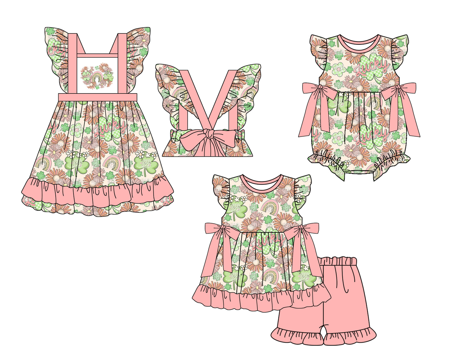 12.3 custom each style moq 5eta 4-6week Sibling Sister floral baby girl short sleeve shorts sets and dress and rompers match family design