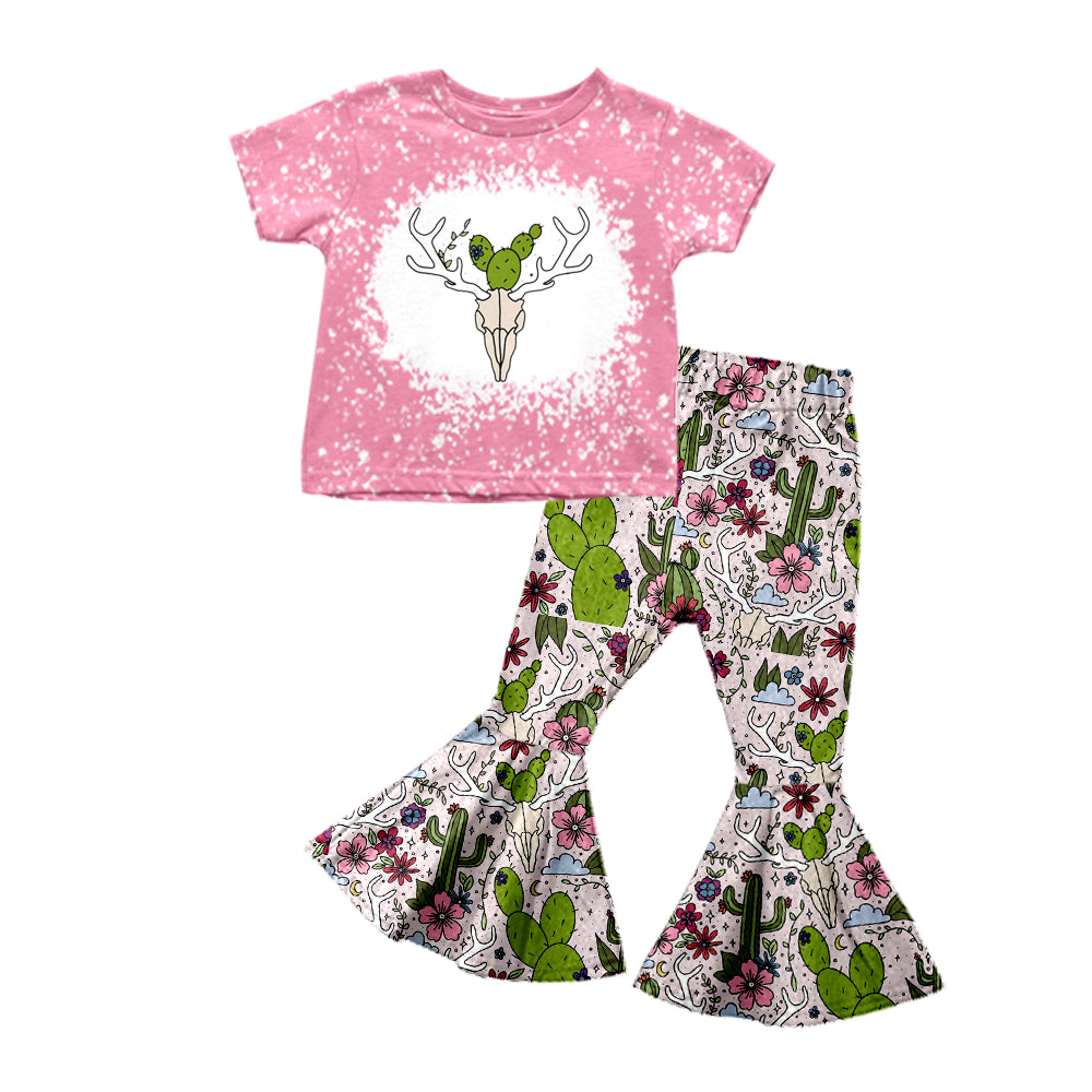8.17 custom each style moq 5eta 4-6week baby girls clothes cow head pink short sleeve pants sets