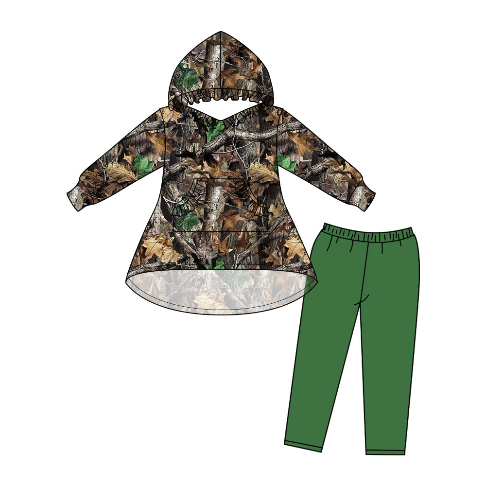 7.9 custom each style moq 5eta 4-6week camouflage green hooded long sleeve pants baby girls sets