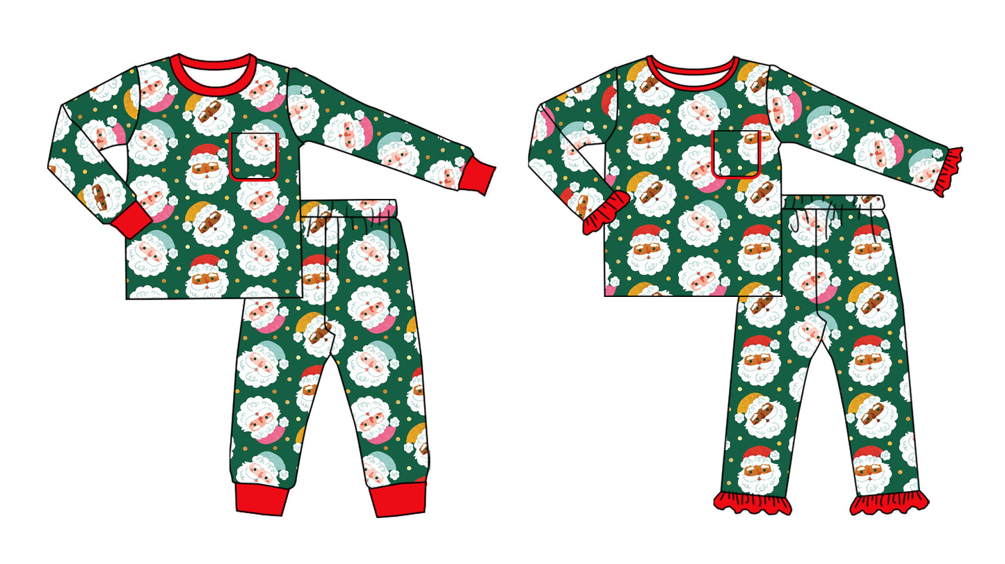 25.7.4 custom each style moq 5eta 4-6week Sibling Sisters Christmas green baby boy long sleeve pants sets 1 adn sets 2 match family design