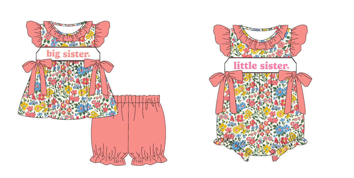 12.27 custom each style moq 5eta 4-6week Sibling Sister big sister baby girl short sleeve shorts sets and rompers match design