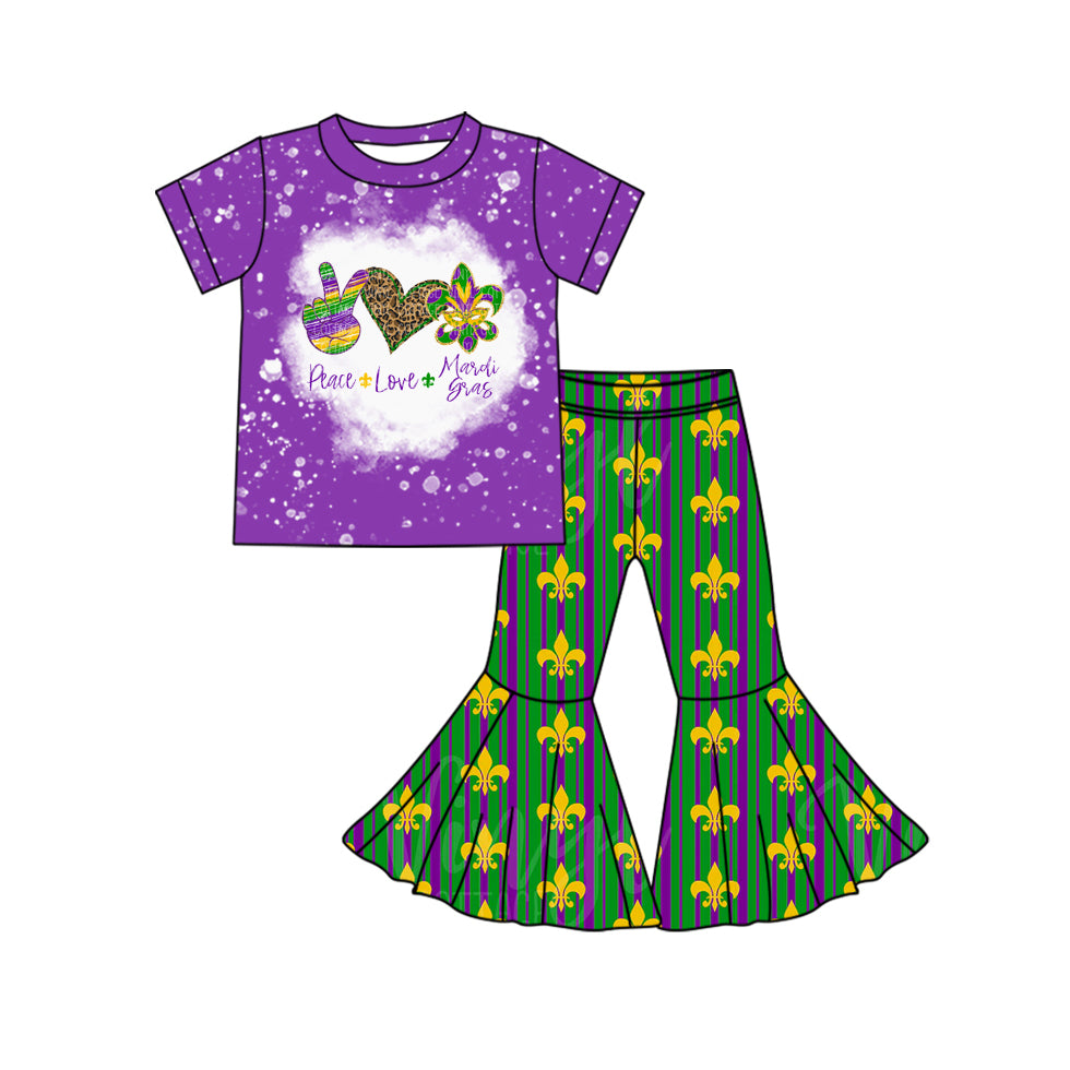 10.12 custom each style moq 5eta 4-6week baby girls clothes MARDI GRAS purple short sleeve pants sets
