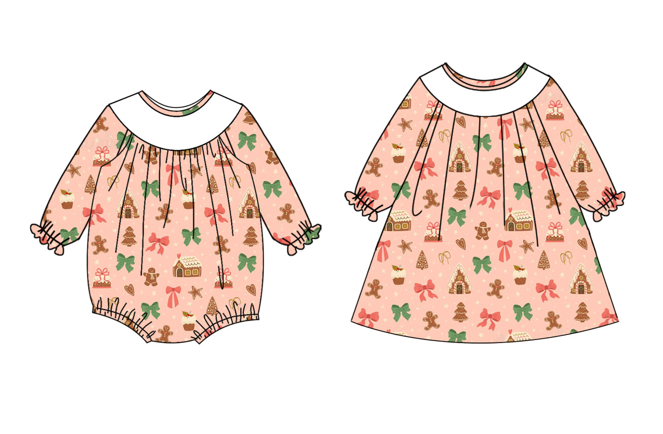 25.6.14 custom each style moq 5eta 4-6week Sibling Sisters Christmas bow baby girl long sleeve dress and rompers match family design