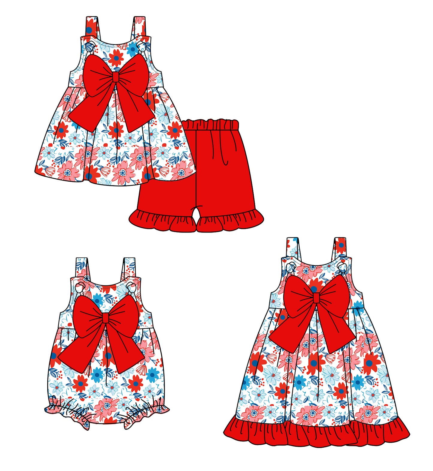 25.12.27 custom each style moq 5 eta 6-8week Sibling Sister baby short sleeve shorts sets and romper and dress match design