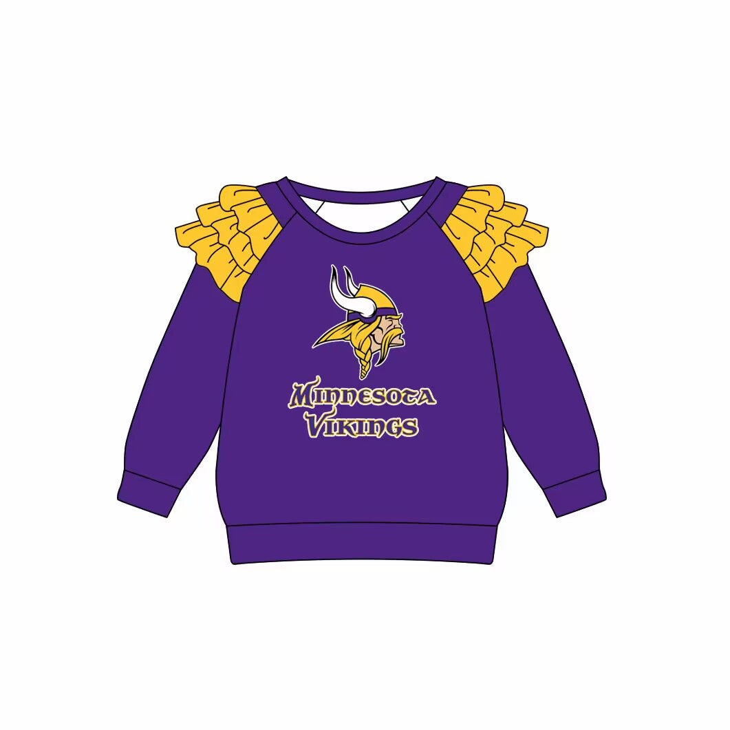 Custom moq 3 eta 6-7weeks team baby girls clothes purple long sleeve top