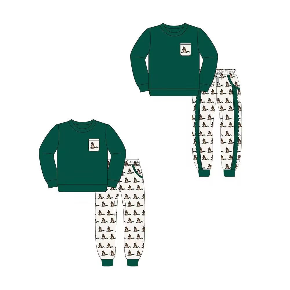 Custom moq 8 mix size eta 6-8weeks baby boy clothes duck green long sleeve pants set 2 -25.9.11