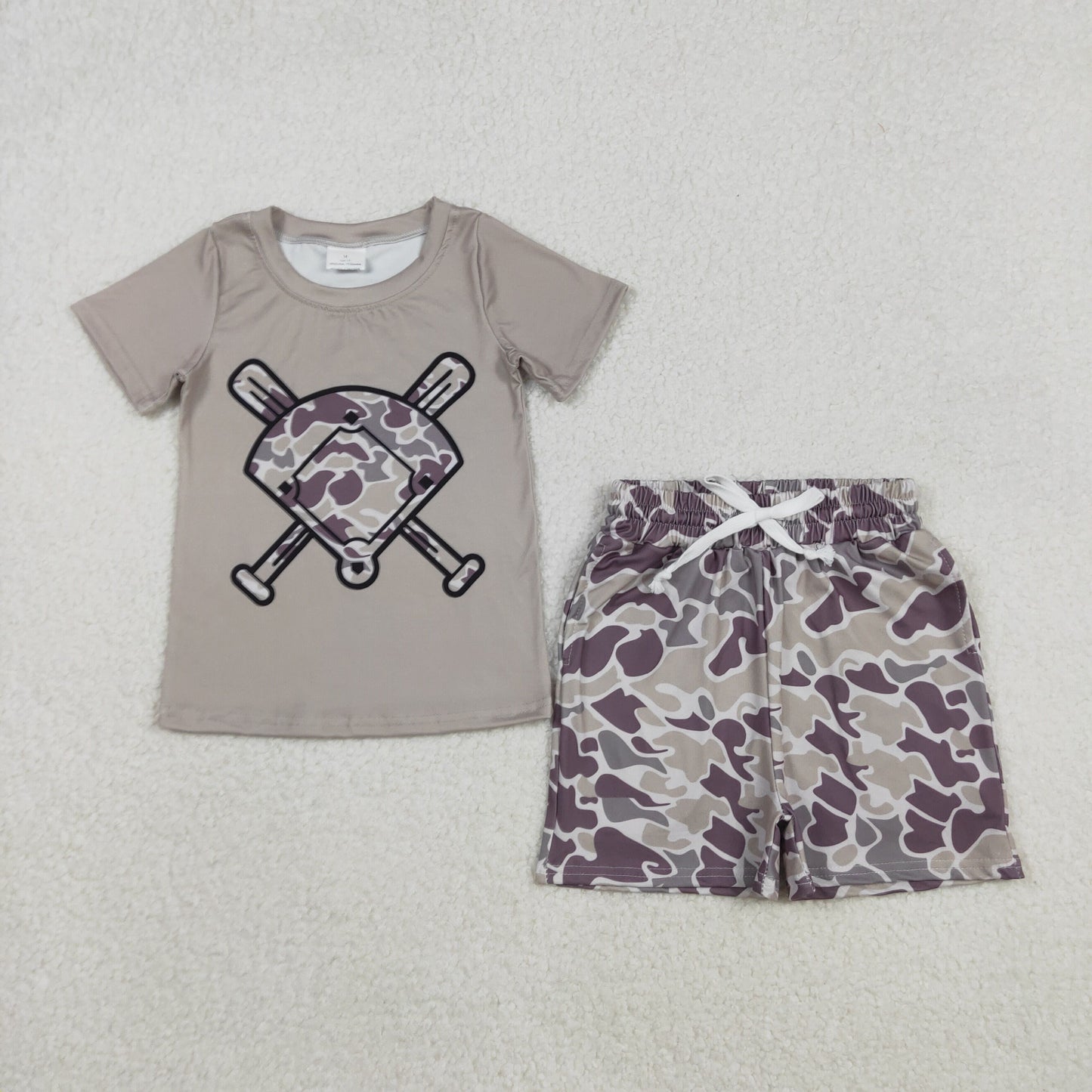 RTS NO MOQ(In Stock) BT1417+SS0733 Camouflage Fan Baseball Short-Sleeve Shirt Boys Shorts set