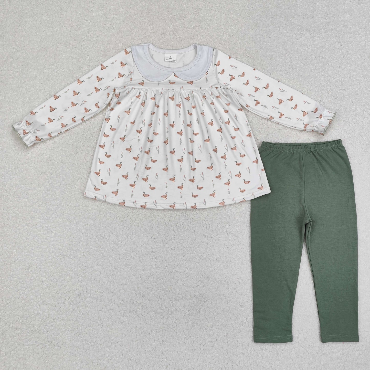 RTS NO MOQ(In Stock) Duck white long-sleeved green trousers set