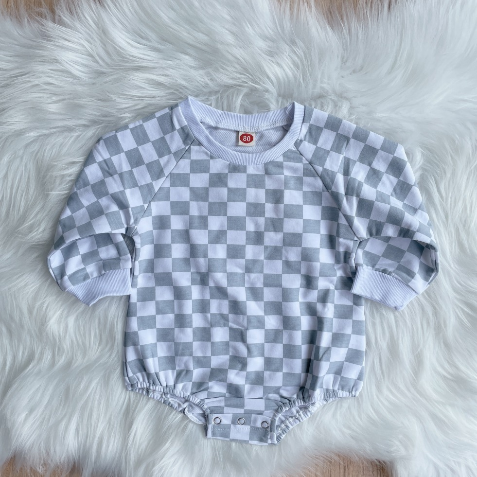 Custom moq 3 eta 7/8week moq 5 eta /4/5week Pink, white, black and white plaid long-sleeved romper