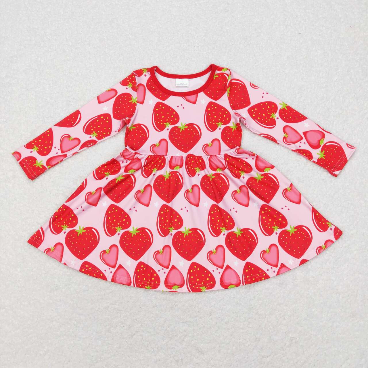 RTS NO MOQ(In Stock ) GLD0469 Strawberry Heart Pink Long Sleeve Dress