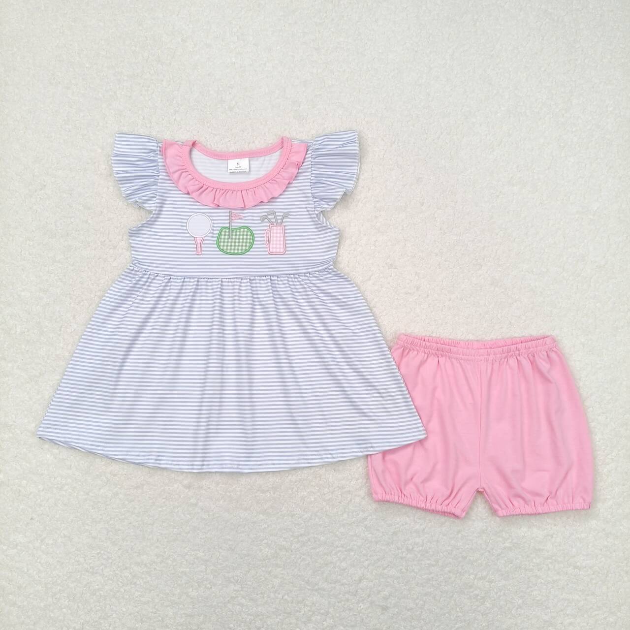 RTS NO MOQ(In Stock) Embroidery golf flag pink lace blue stripes