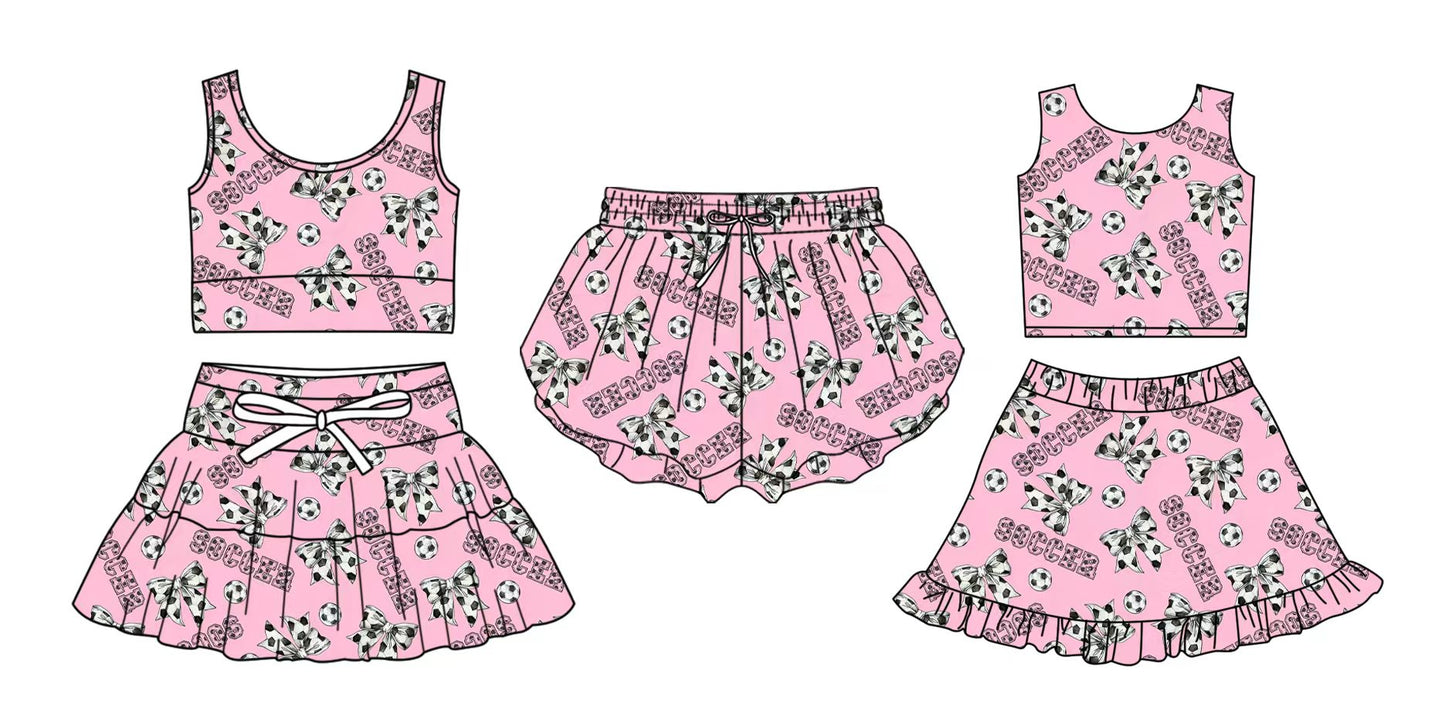 3.26 Custom moq 5 mix size Sibling Baby Girls Pink Sleeveless Top And Skirts Set Yoga Shorts Outfit