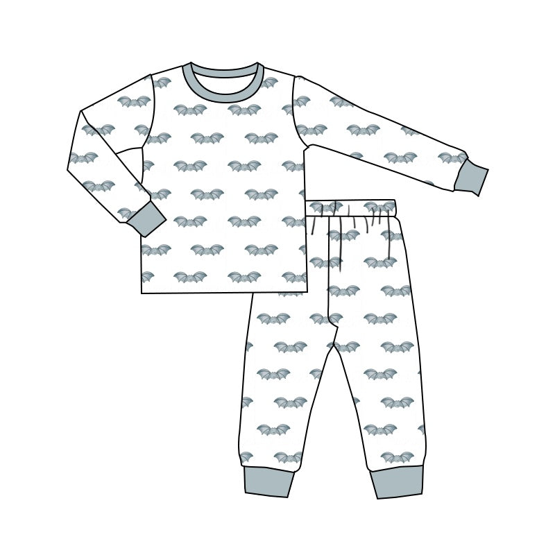 5.20custom each style moq 5eta 4-5week Sibling Sister bat prints gray girls outfits and baby romper match family design