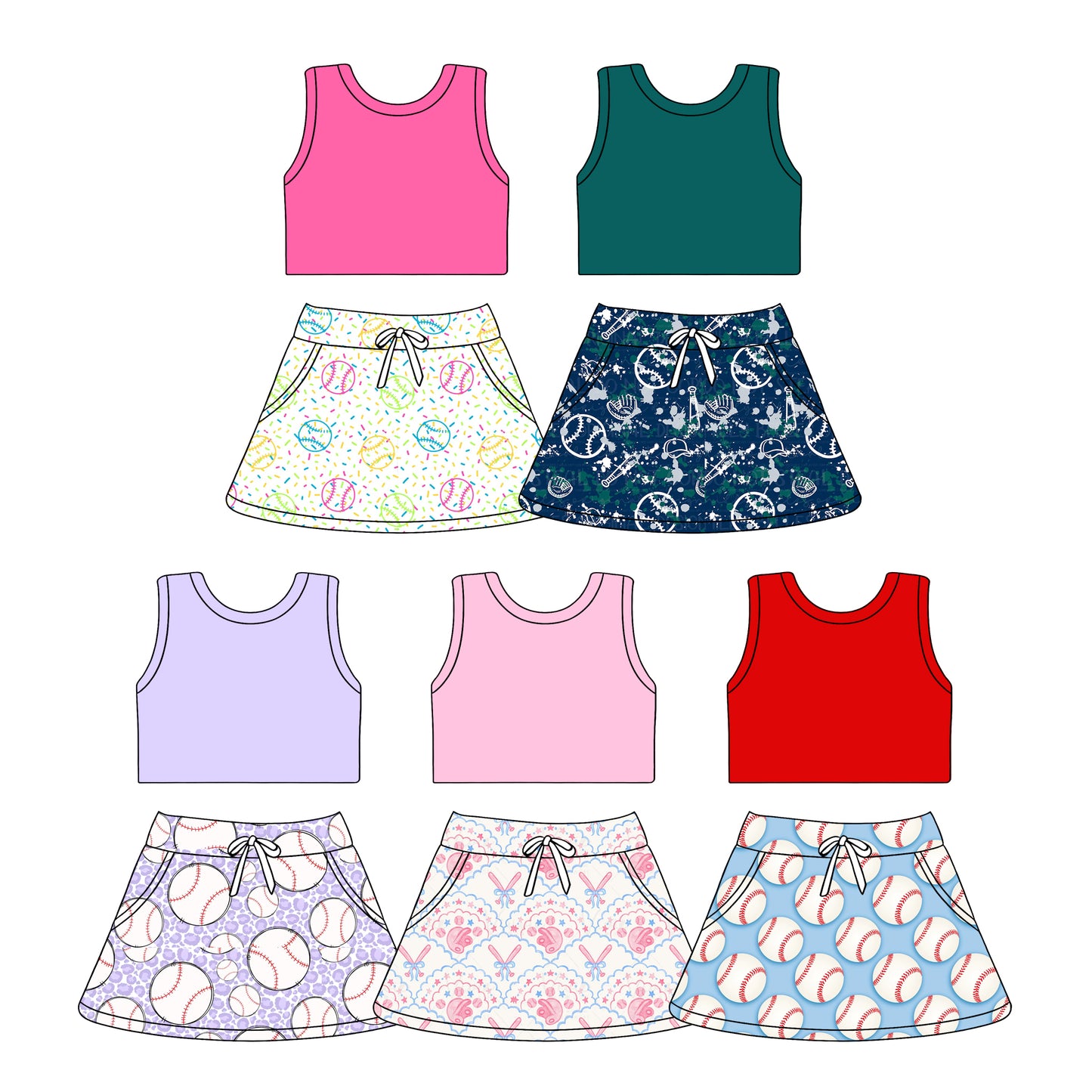 3.21 Custom moq 5 mix size Sibling Sleeveless Top And Skirts Set Outfit for Kids