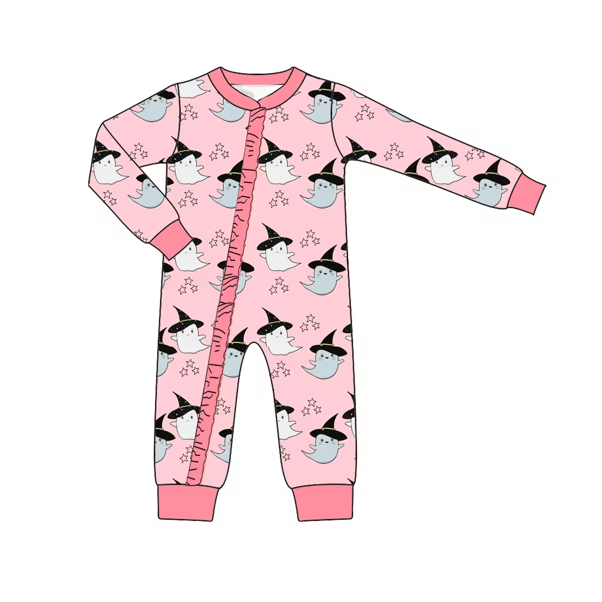 Custom moq 3 eta 6-8 weeks Long Sleeve Santa Ghost Pink Lace Zipper Romper