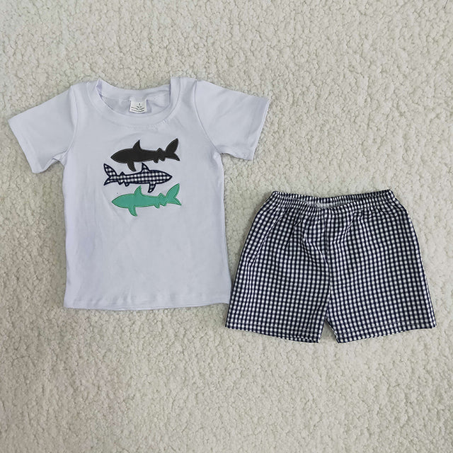 A8-23 Baby boys Shark lattice outfits