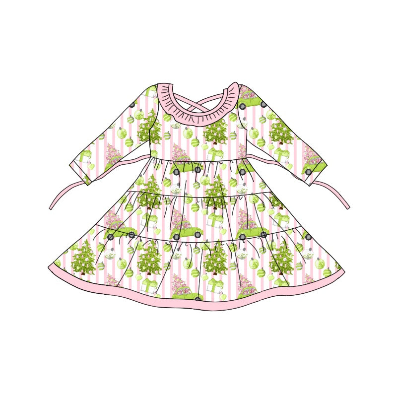8.20 custom each style moq 5eta 4-6week baby girls clothes Christmas green long sleeve dress