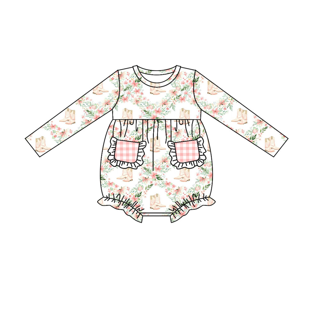 5.21custom each style moq 5eta 4-5week Sibling Sister Western boots with floral print in white and pink lace girls outfits and baby romper and dress match family design
