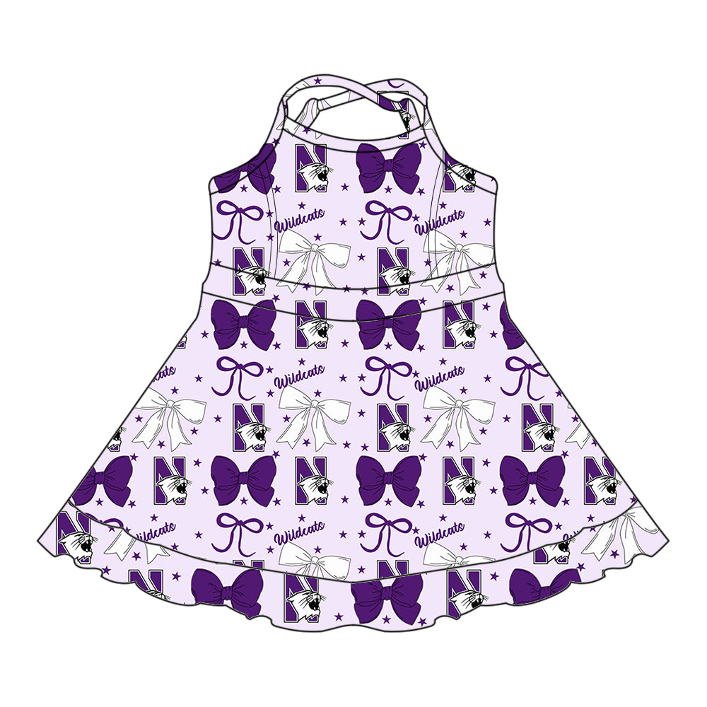 Custom moq 5 mix size milk silk summer teams baby girls clothes team bow purple sleeveless skirts sets and dress 1 and dress 2 and dress 3-25.6.27