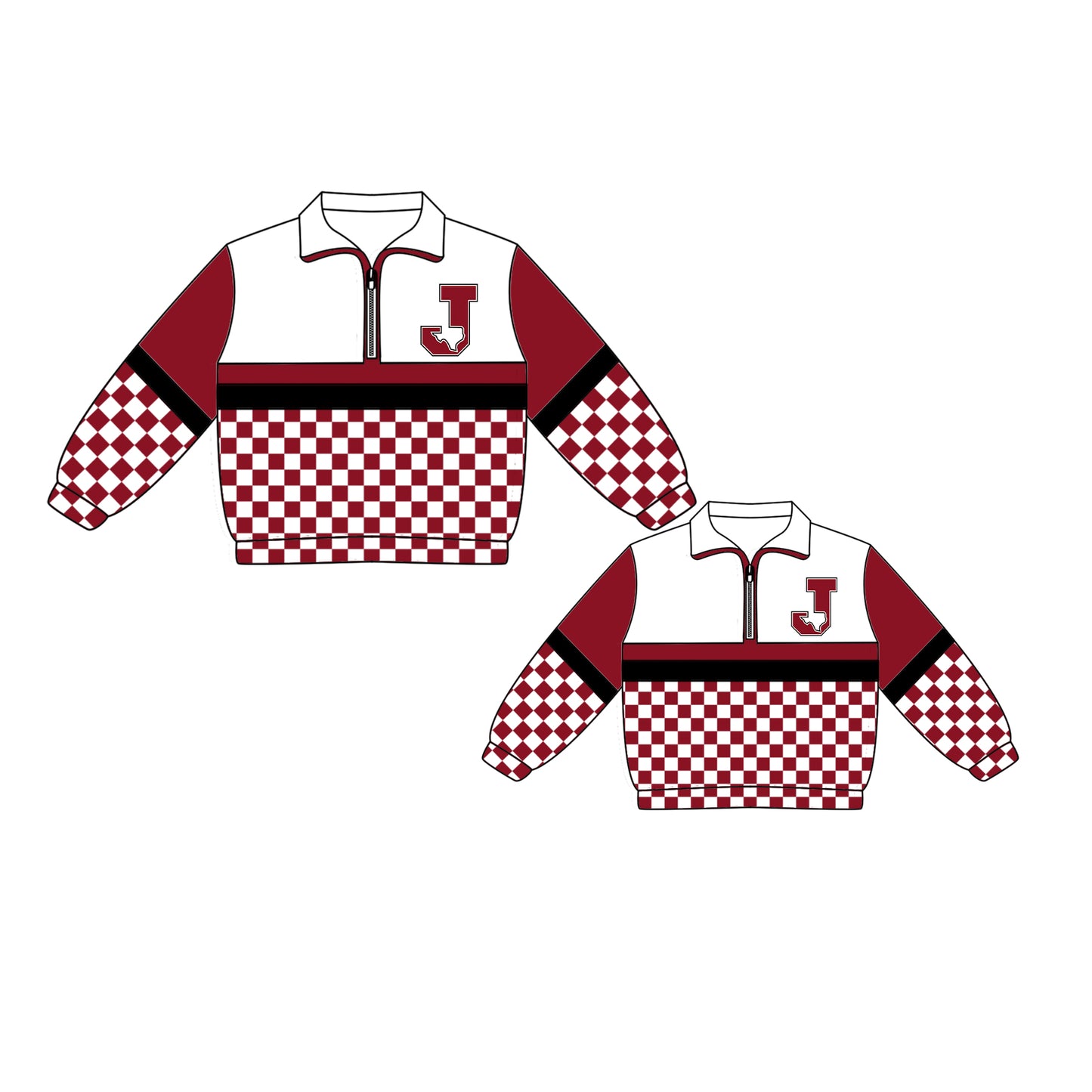 Custom moq 5 mix size milk silk summer teams Daddy and Me Checked Dark Red Long Sleeve Team Pullover Tops