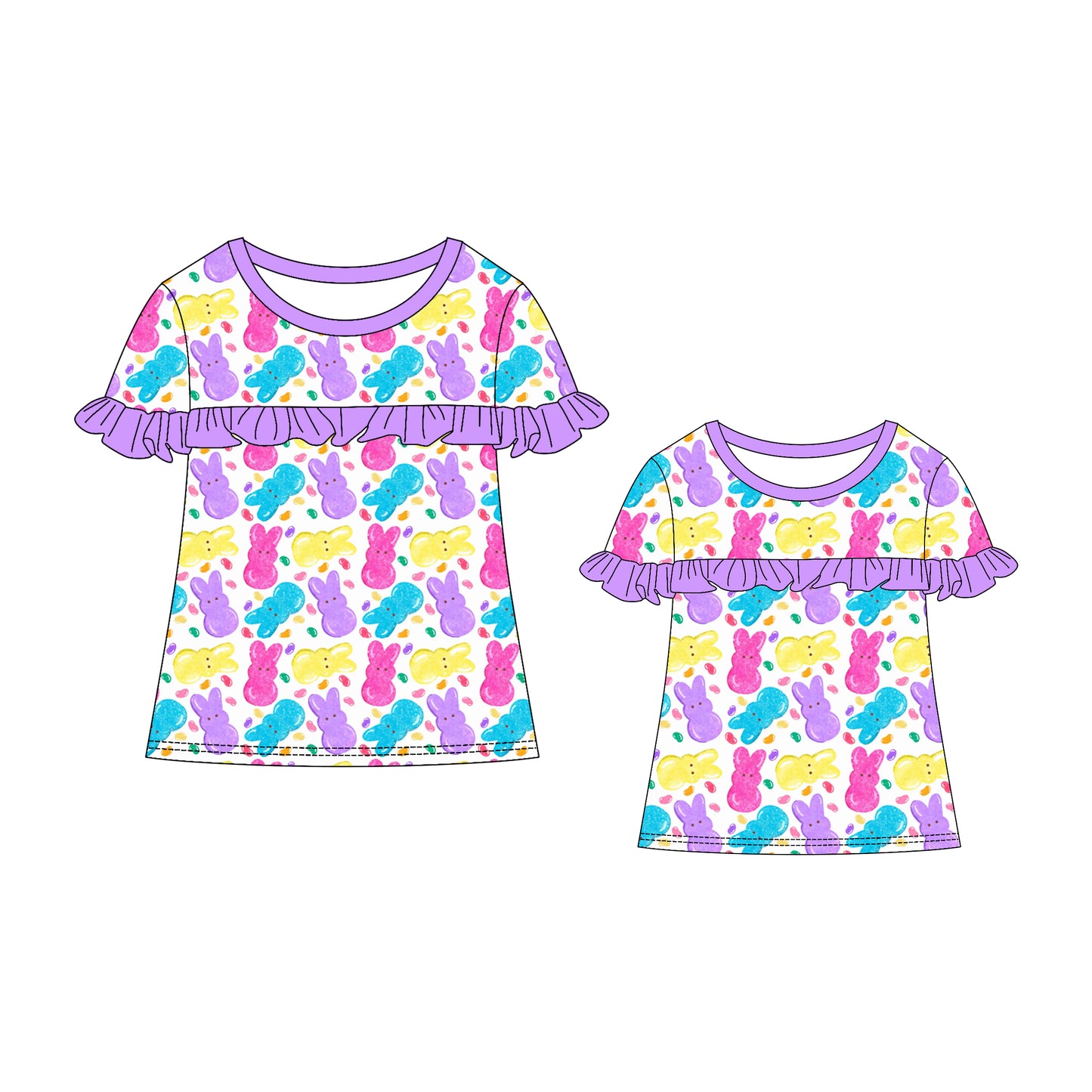 25.11.11 custom each style moq 5 eta 6-8week Sibling Sister bow bunny short sleeve top and adult top match design