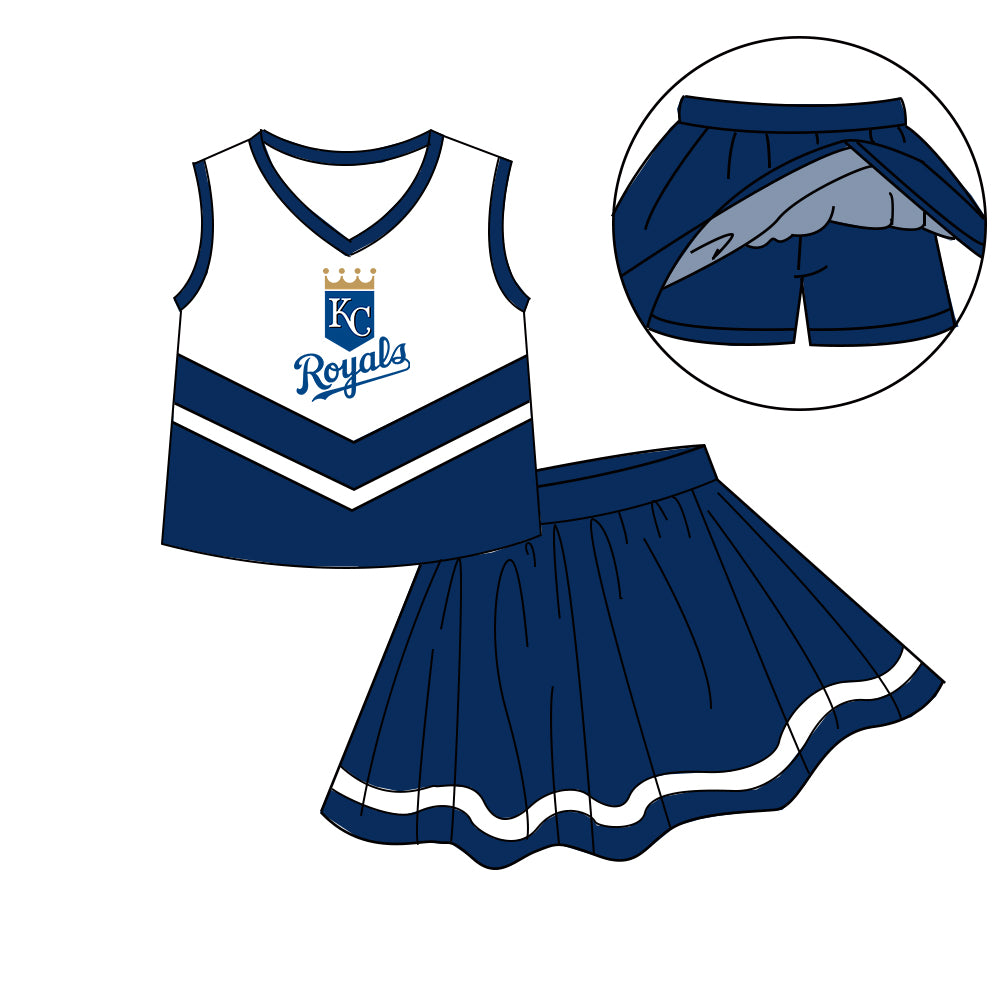Custom moq 5 mix size milk silk eta 6-8weeks summer teams navy blue baby girls clothes team sleeveless skirts shorts sets-25.7.8