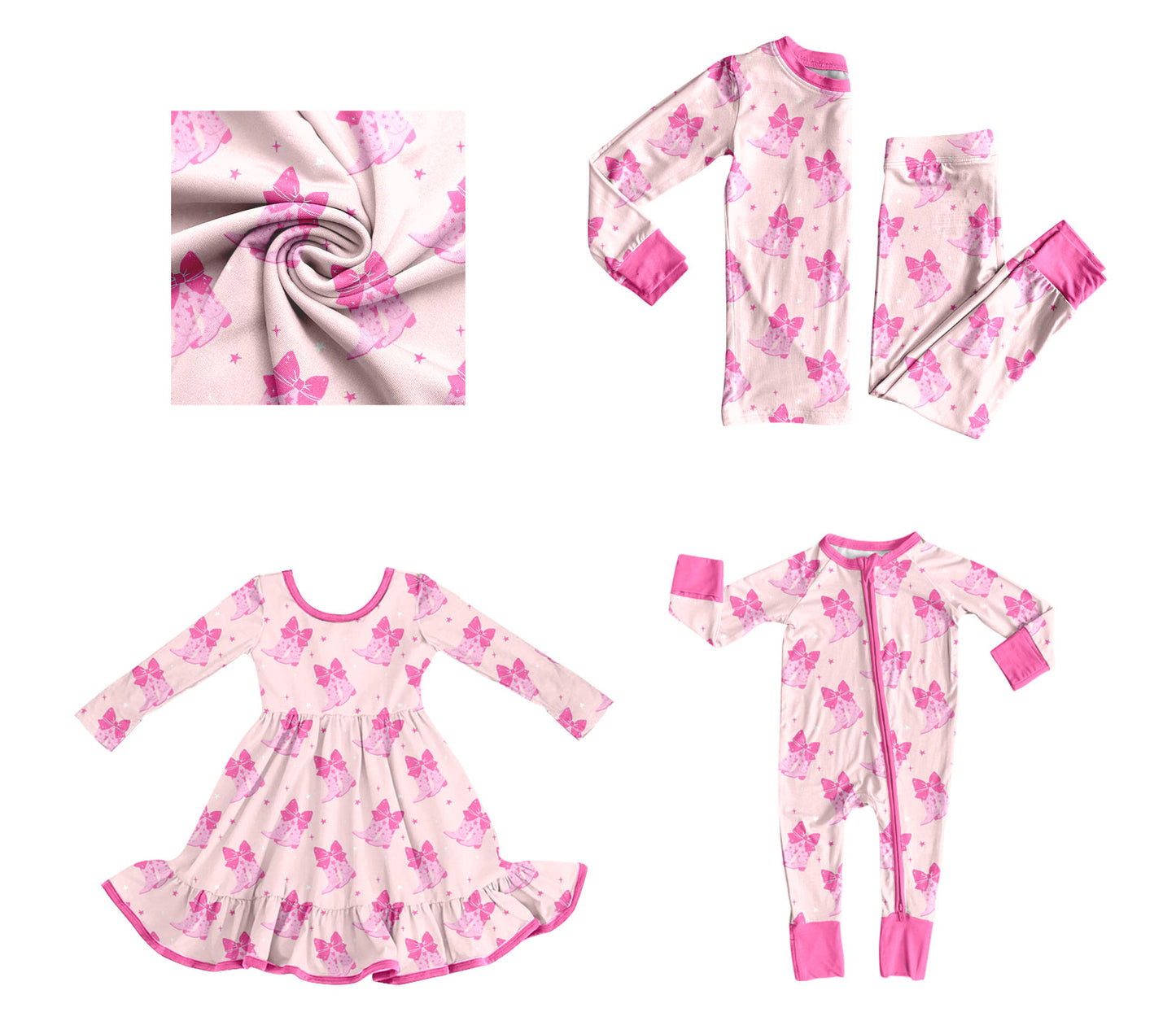 25.9.5 custom each style moq 5eta 4-6week Sibling Sisters boot bow pink baby girl long sleeve pants sets and dress and rompers match family design