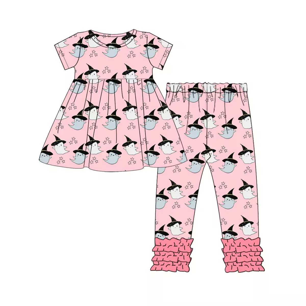 Custom moq 3 eta 6-8weeks Halloween Ghost Pink Short Sleeve-Long Pants Set