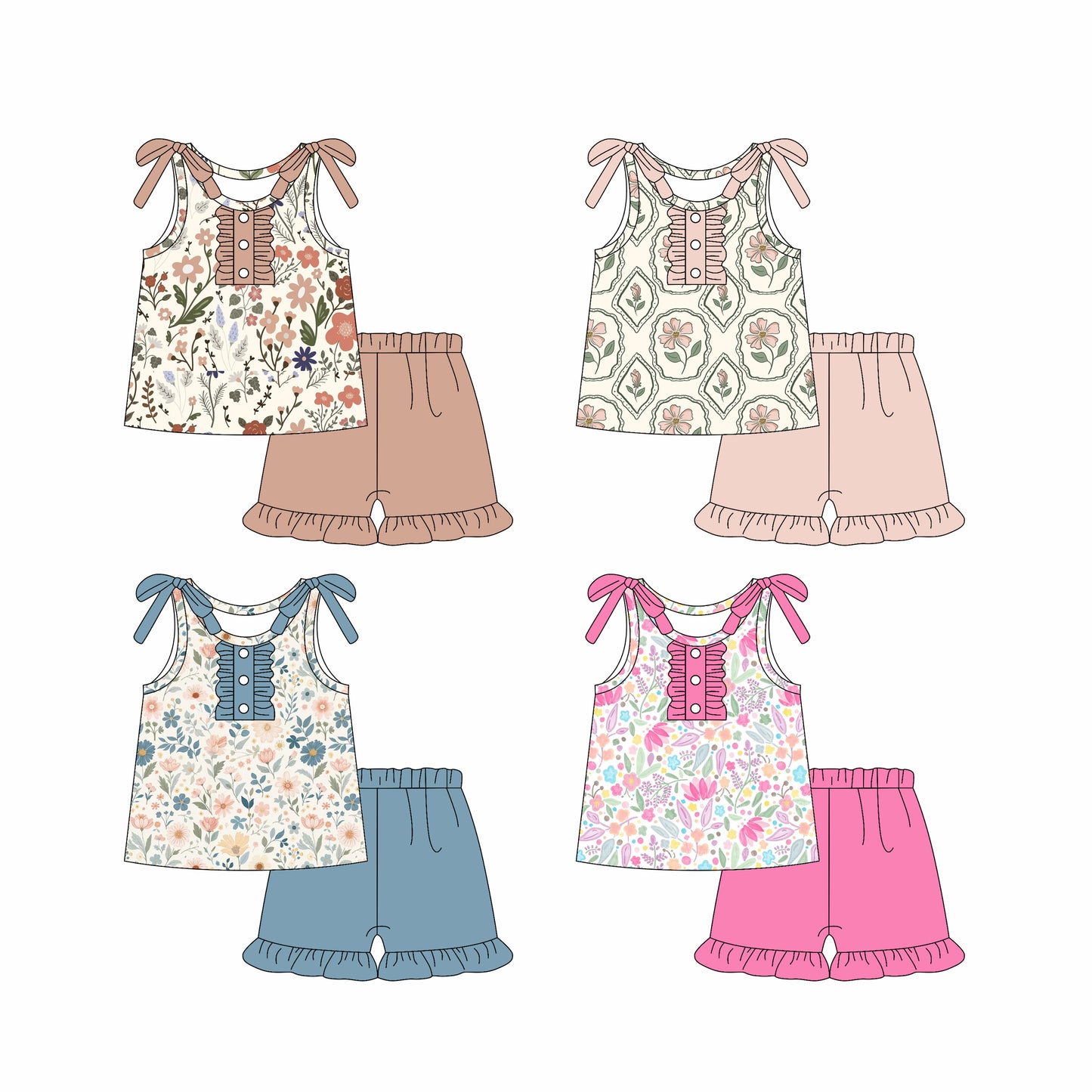 4.8 custom each style moq 5eta 4-6week Sibling Sister baby girls short sleeve set and set 4 match design