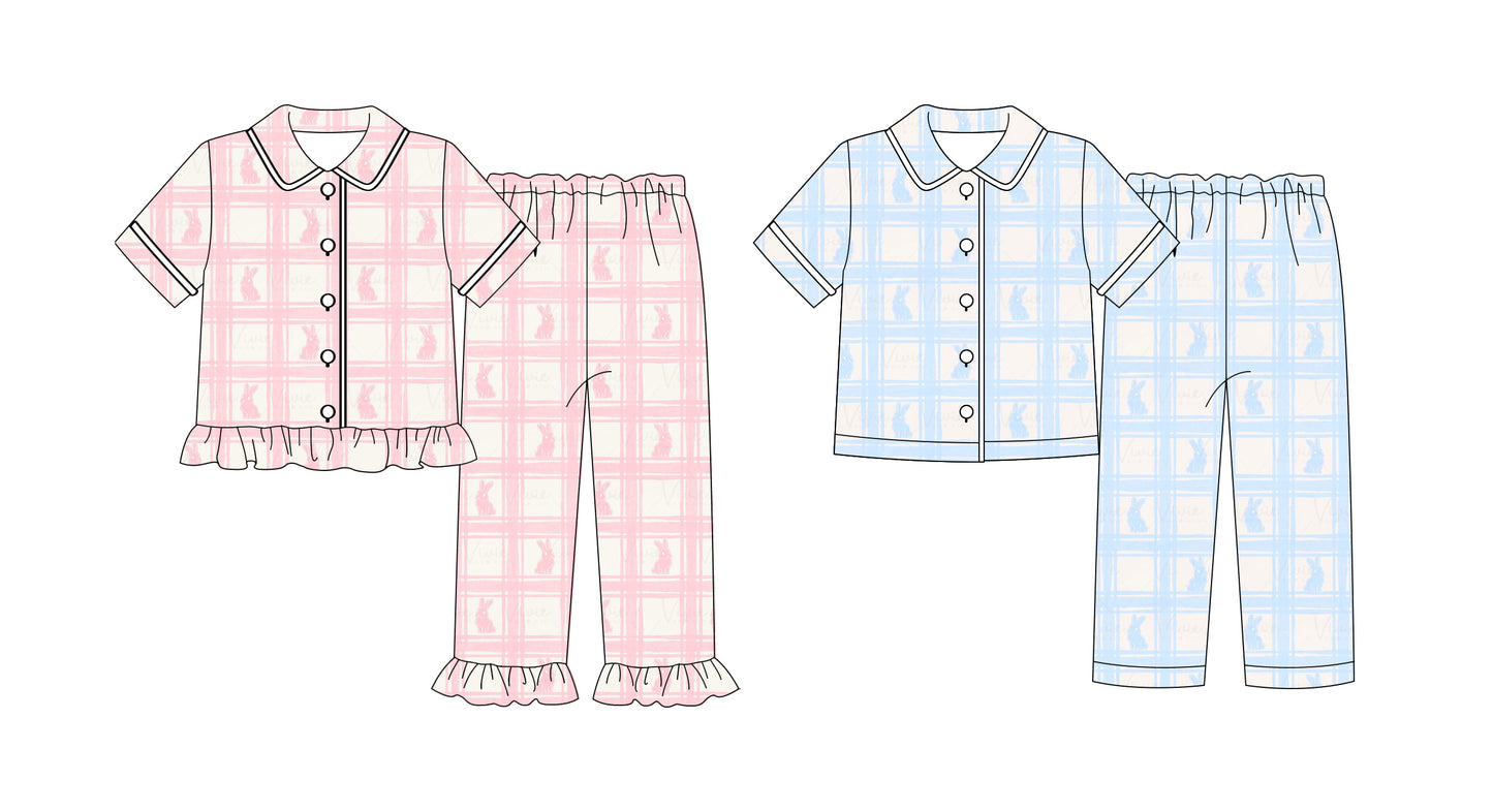 25.11.14 custom each style moq 5 eta 6-8week Sibling Sisters easter bunny baby girl boy short sleeve pants sets 2 match family design