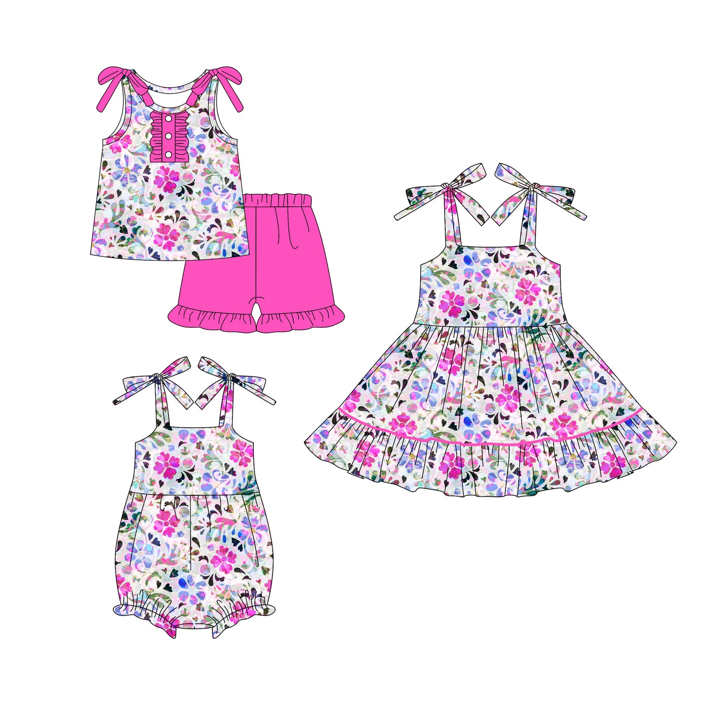 25.11.1 custom each style moq 5 eta 6-8week Sibling Sister lemon baby short sleeve shorts sets and romper and dress match design
