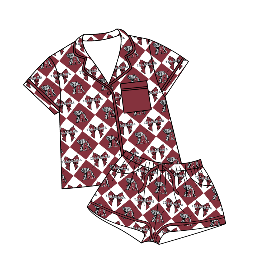 Custom moq 5 mix size Dark Red Plaid Baby Pajamas Short-Sleeved Top And Shorts Team Outfit Comfortable Sleepwear for Infants