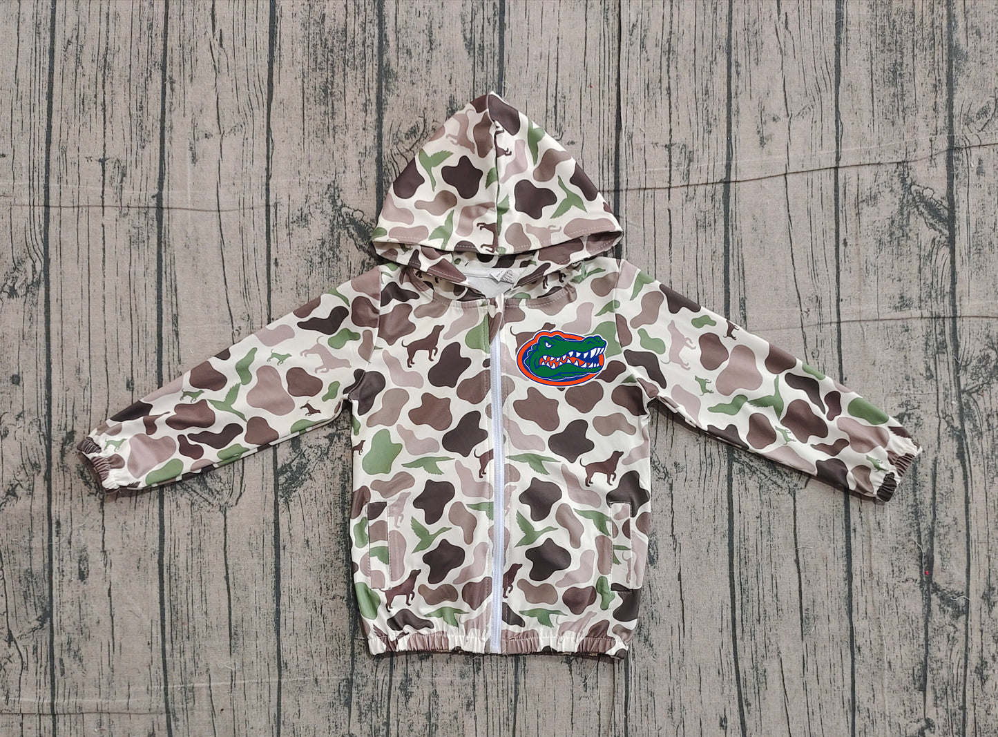 Custom moq 5 mix size milk silk baby boys clothes team summer camouflage zipper hooded long sleeve top-25.11.22