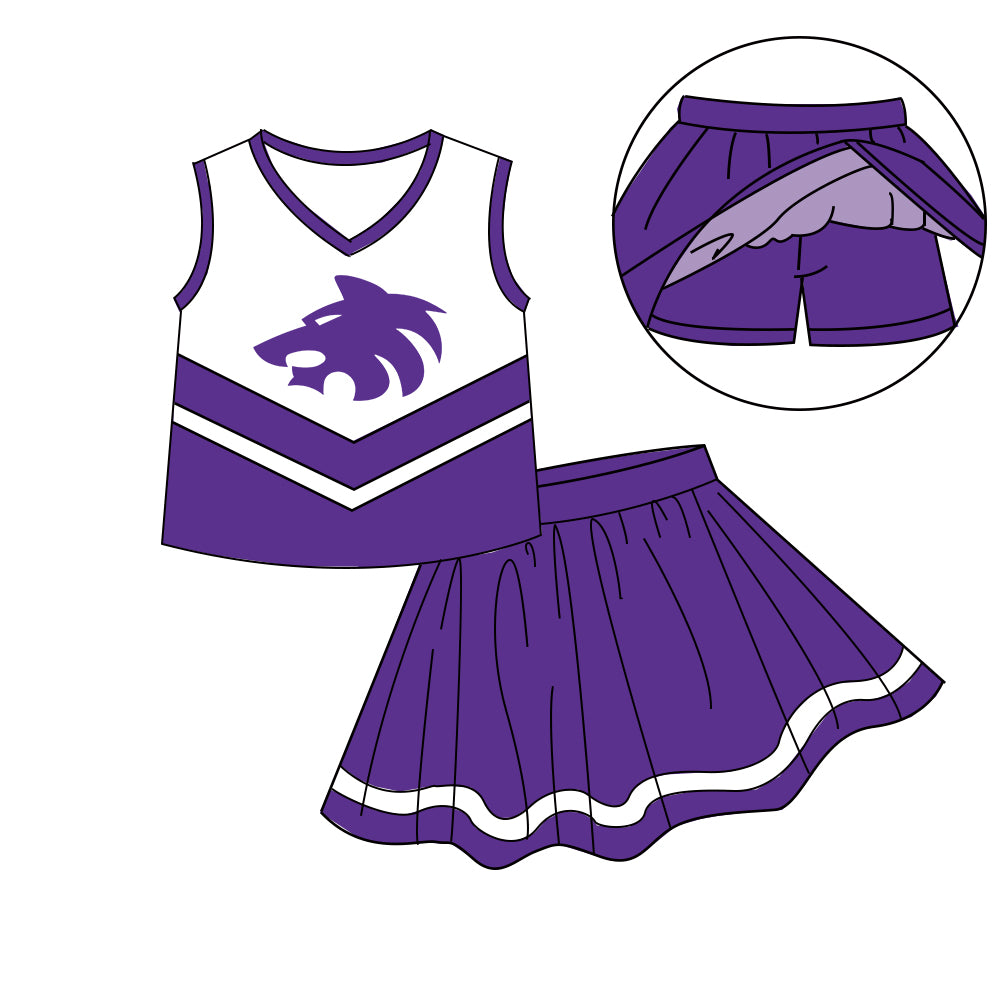 Custom moq 5 mix size milk silk eta 6-8weeks summer team purple baby girls clothes team sleeveless skirts shorts sets-25.7.10