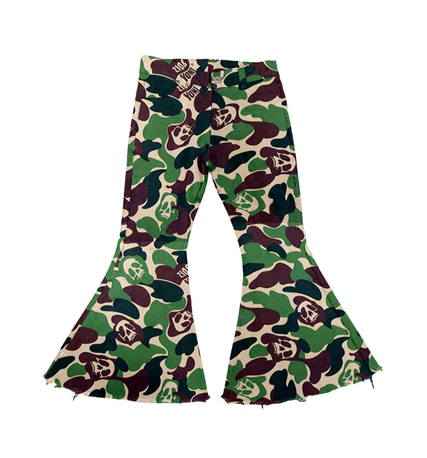 7.16 custom each style moq 5eta 4-6week baby girl clothes camouflage green bell bottom pant jeans pant