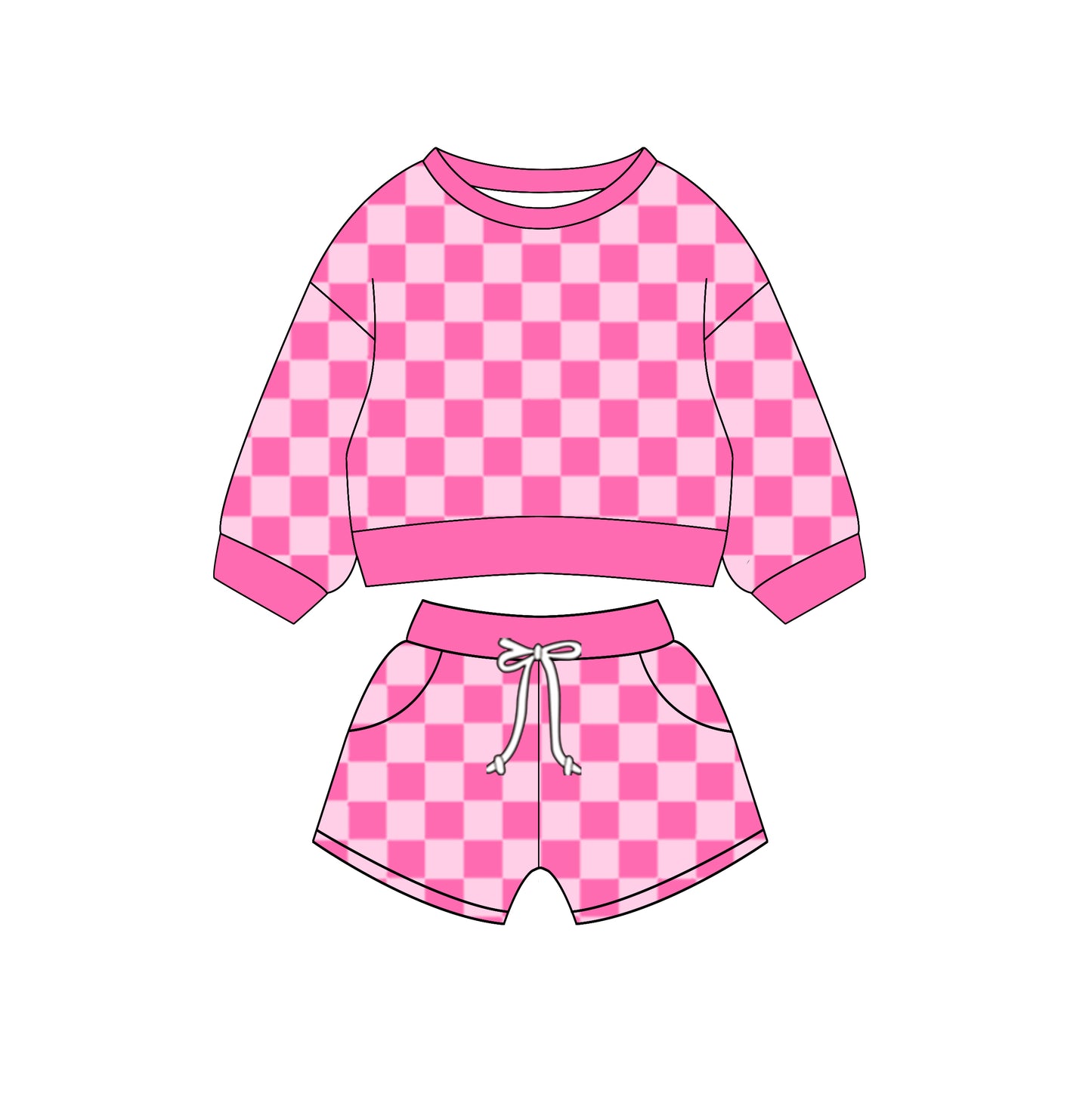 10.27 custom each style moq 5eta 4-6week baby girls clothes pink and white plaid long sleeve shorts sets