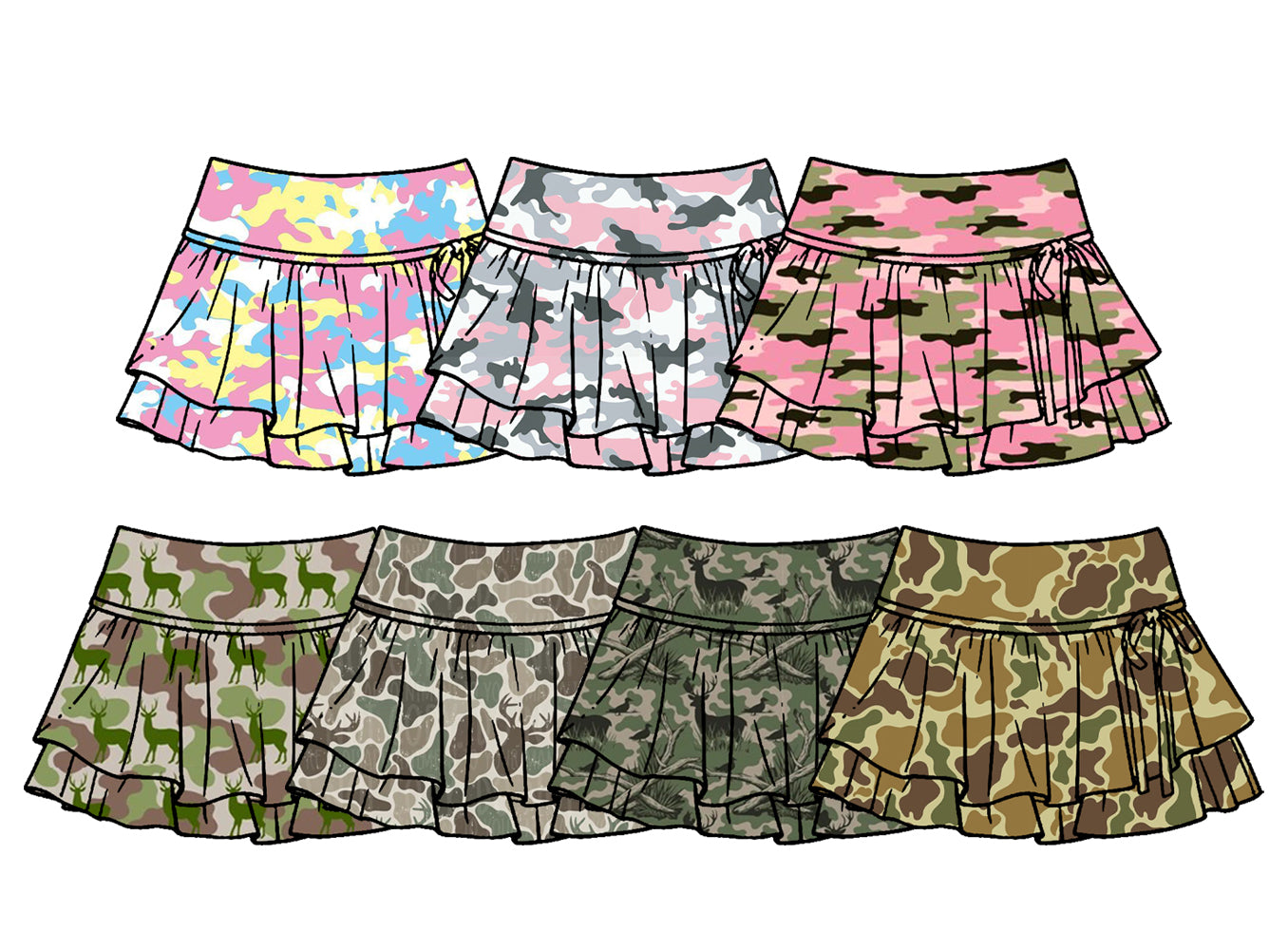26.1.24 custom each style moq 5 eta 6-8week Sibling Sister camouflage baby short sleeve skirts 7 match design