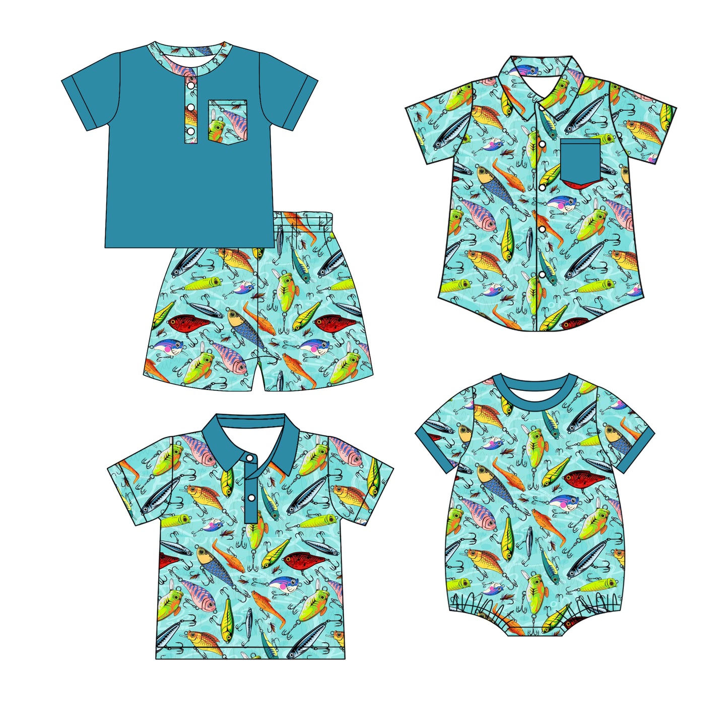25.12.16 custom each style moq 5 eta 6-8 week Sibling Sister fishing baby boy short sleeve shorts sets and boy rompers and top 2 match family design